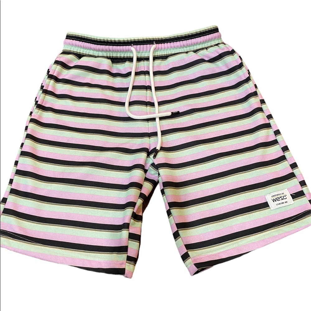 Conspiracy By Wesc Shorts Stripe Pink Green  Womens Medium Mens Small Drawstring
